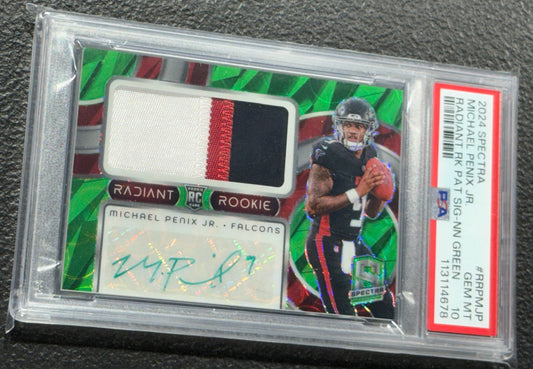 MICHAEL PENIX JR. 2024 SPECTRA RADIANT RPA RC PATCH NEON GREEN AUTO /35 PSA 10