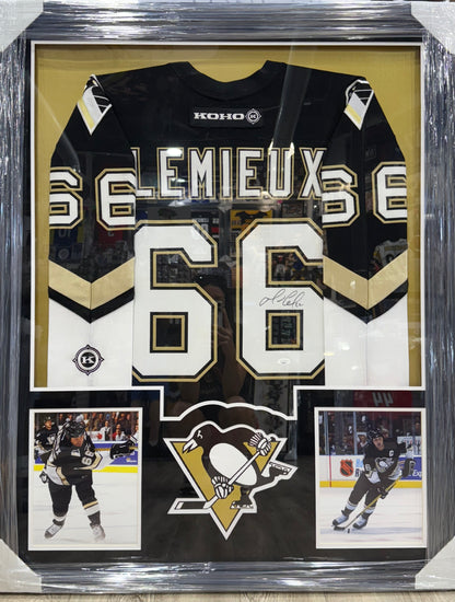 Mario Lemieux Signed Autographed Jersey Framed Pittsburgh Penguins JSA