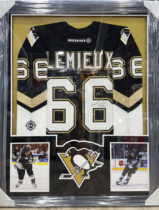 Mario Lemieux Signed Autographed Jersey Framed Pittsburgh Penguins JSA
