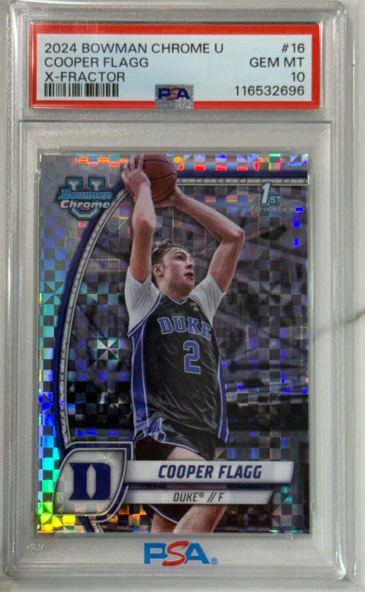 2024 BOWMAN CHROME UNIVERSITY X-FRACTOR #16 COOPER FLAGG PSA 10