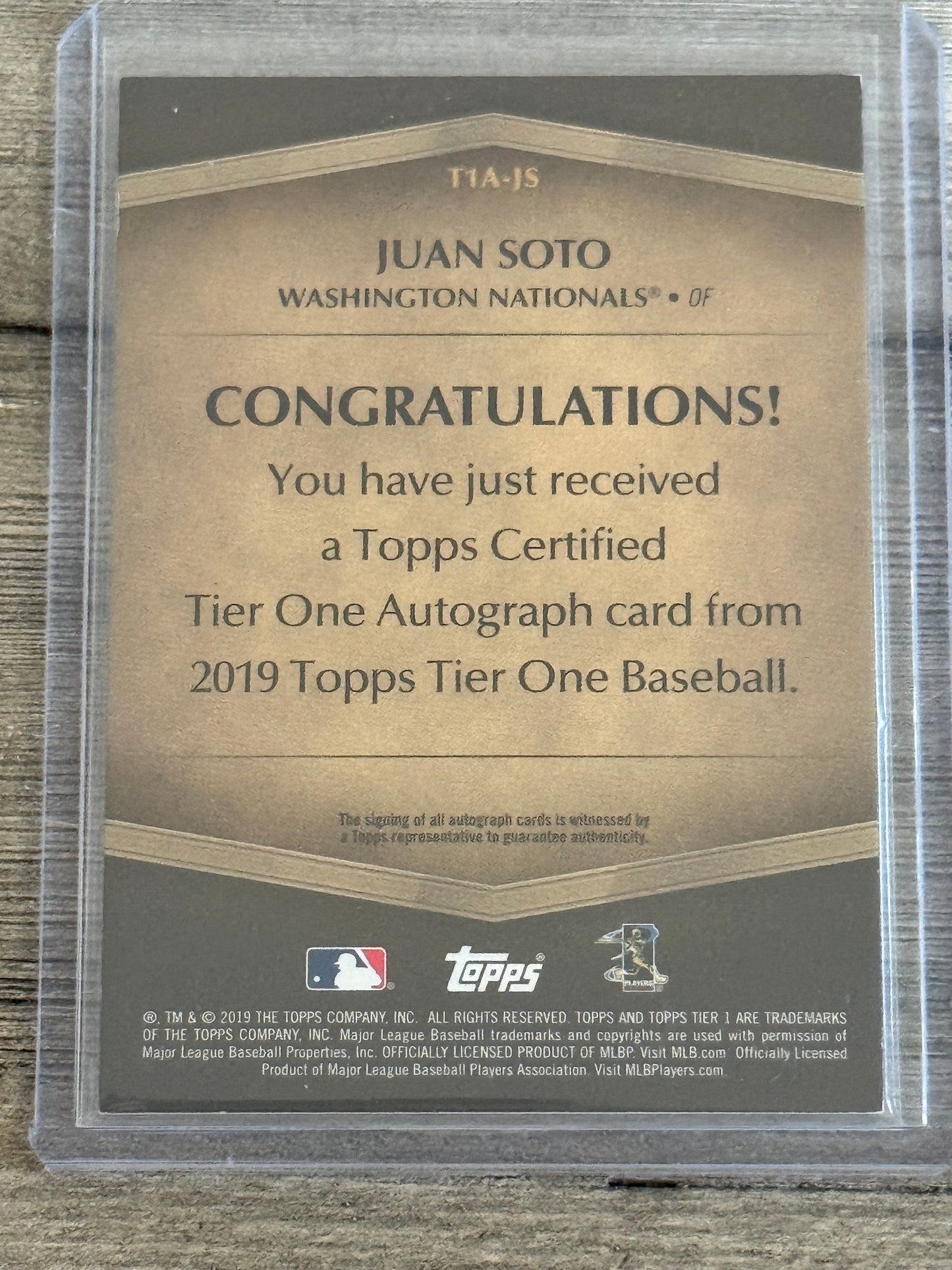 2019 Topps Tier One Autograph #T1A-JS Juan Soto /125 Nationals Mets