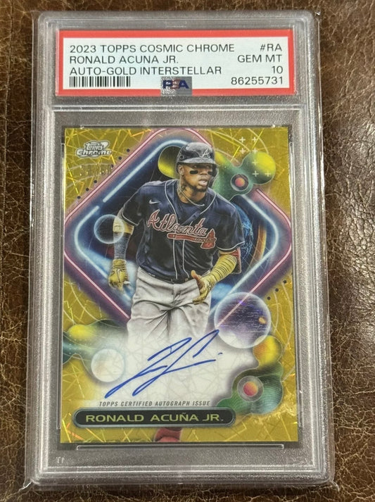 RONALD ACUNA JR. 2023 Topps Cosmic Chrome Interstellar Gold Auto /50 PSA 10