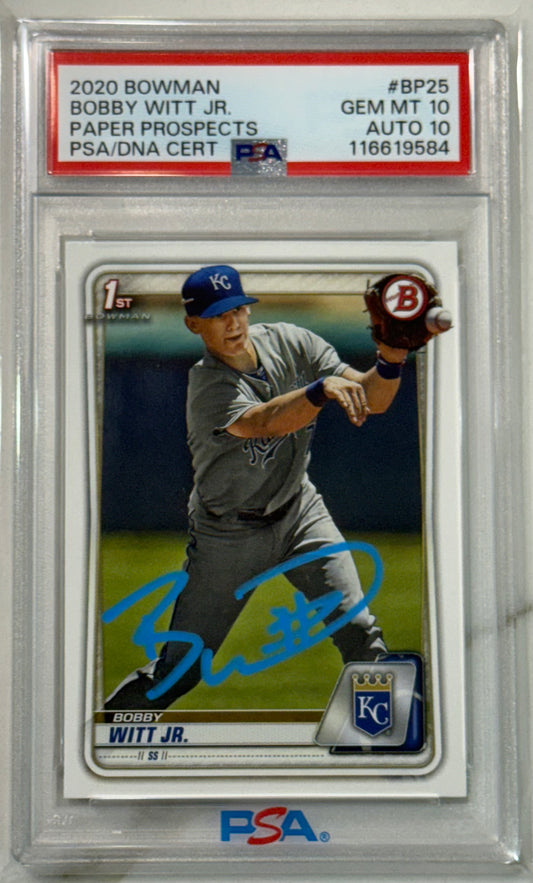 2020 BOWMAN PAPER PROSPECTS BP25 BOBBY WITT JR. AUTO PSA 10 DNA 10