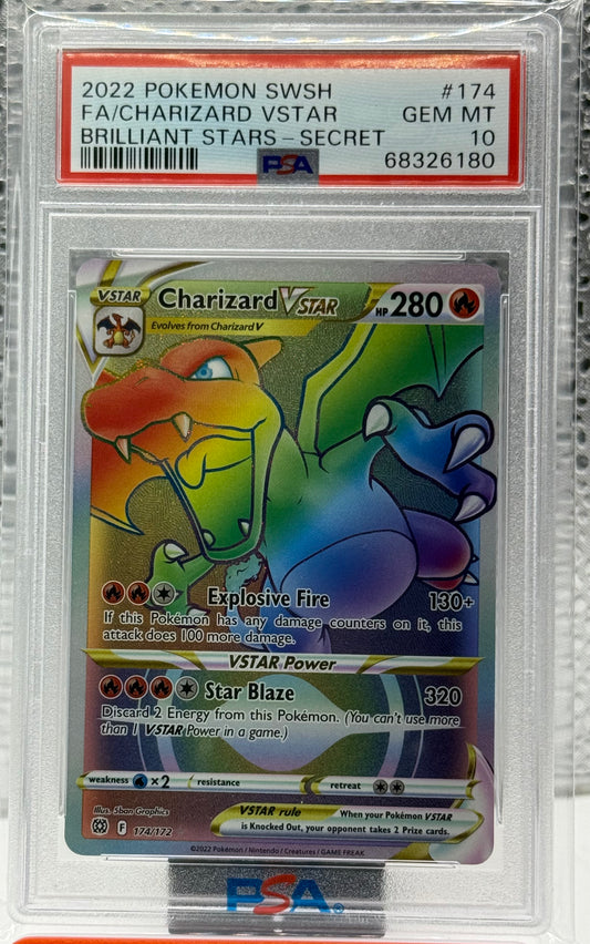 Pokemon Charizard VStar Brilliant Stars 174/172 Rainbow Secret PSA 10 Gem Mint