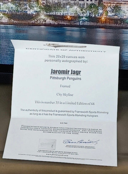 Jaromir Jagr Pittsburgh Penguins Signed Canvas 20x29 /68 Frameworth