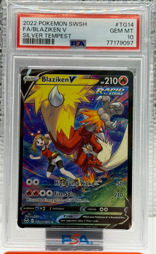 2022 POKEMON SWORD & SHIELD SILVER TEMPEST #TG14 FULL ART/BLAZIKEN V PSA 10