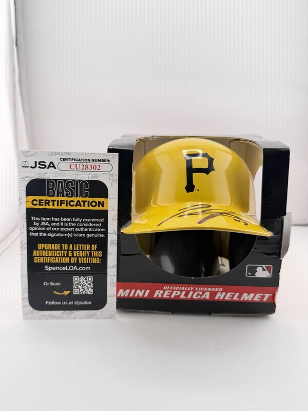 Rafael Flores Jr. Signed Pittsburgh Pirates Mini Replica Yellow Helmet JSA 302
