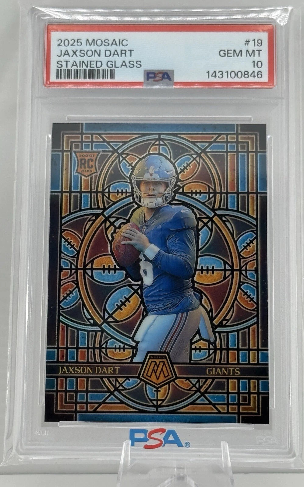 2025 Panini Mosaic Jaxson Dart Stained Glass SP Rookie New York Giants PSA 10