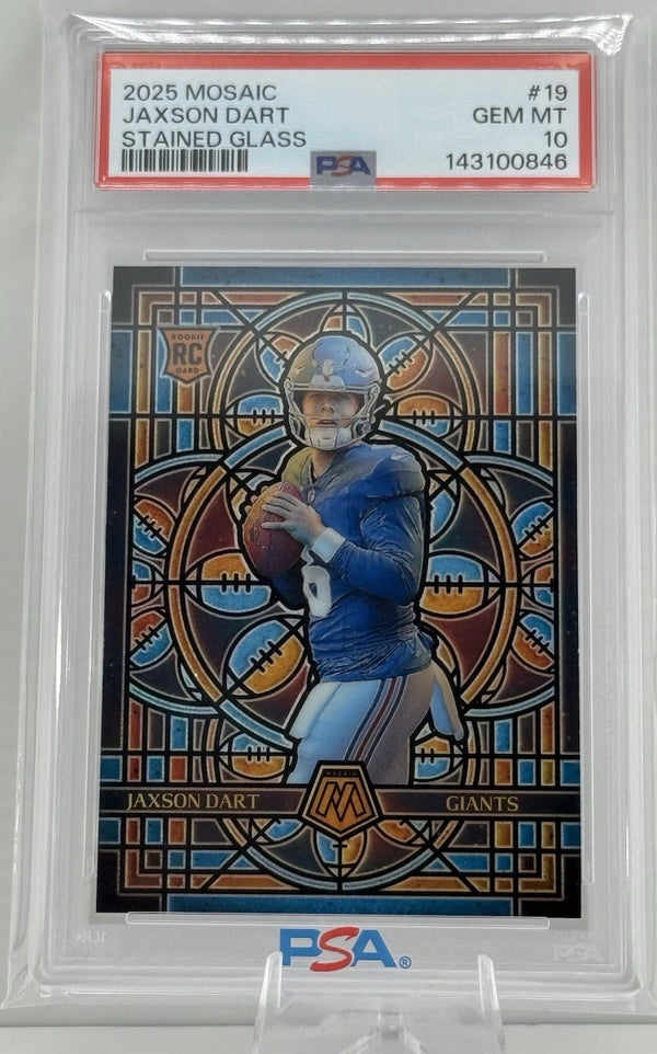 2025 Panini Mosaic Jaxson Dart Stained Glass SP Rookie New York Giants PSA 10