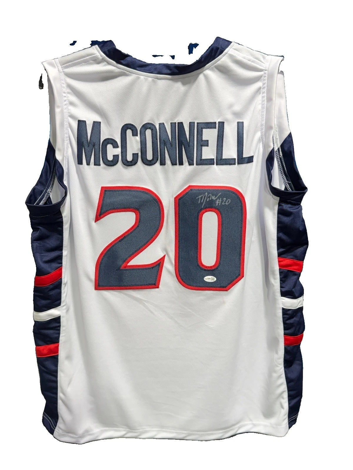 TJ McConnell Signed White Duquesne Custom Jersey JSA Size L